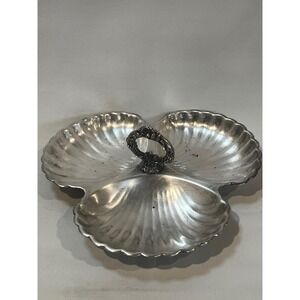 Pilgrim Silver-plate Clam Shell Divided Tray Scalloped Vintage Distressed Ornate